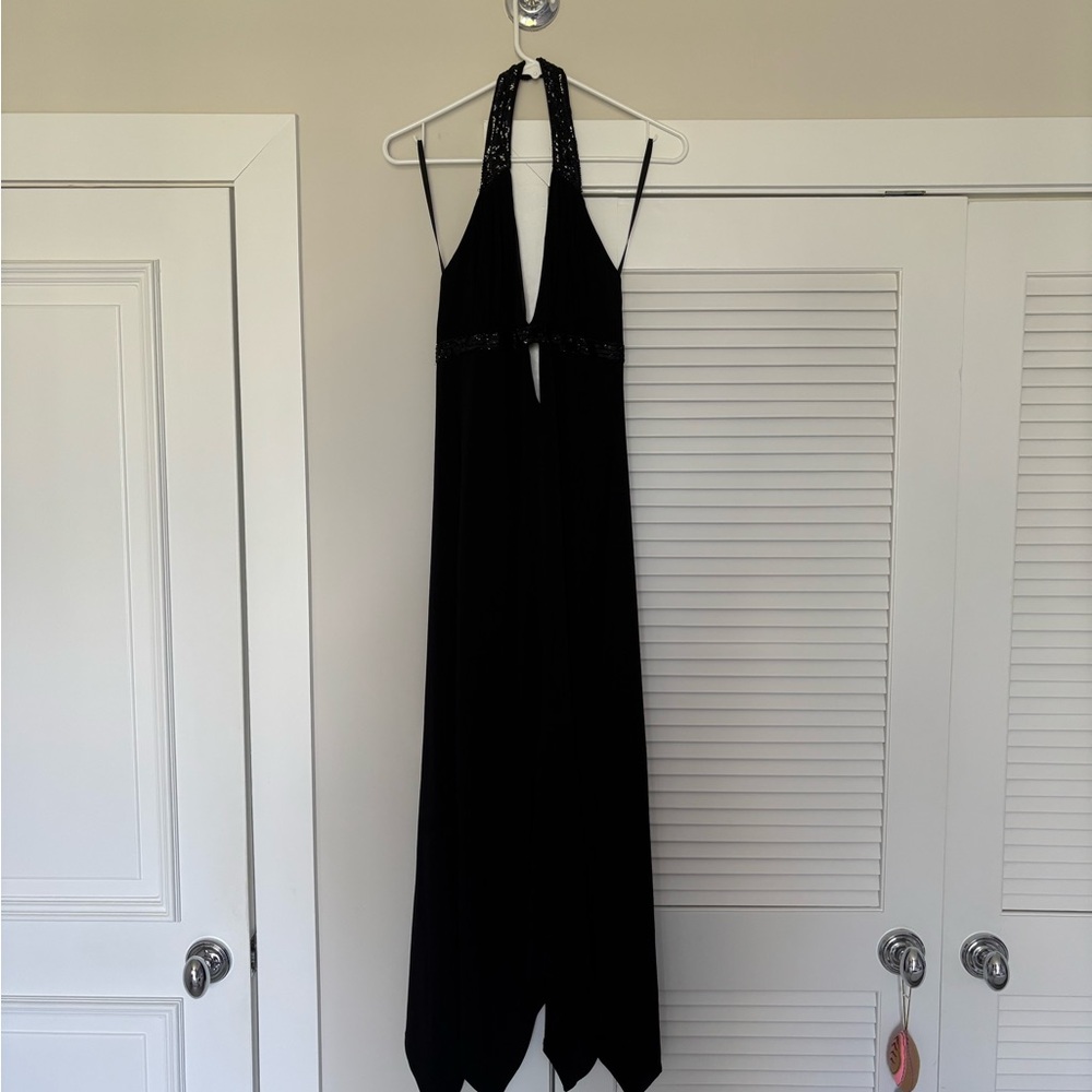 Vintage Black Sequin Halter Dress